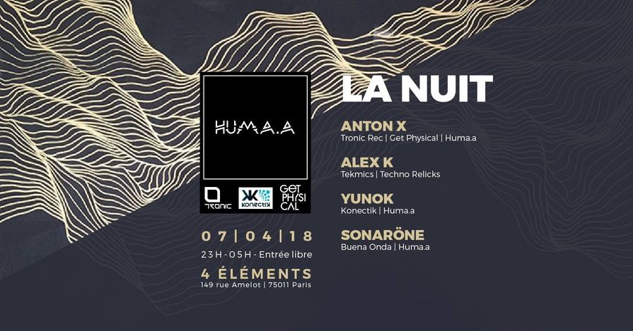Flyer La Nuit Huma.a au 4 Éléments, Paris, 2018