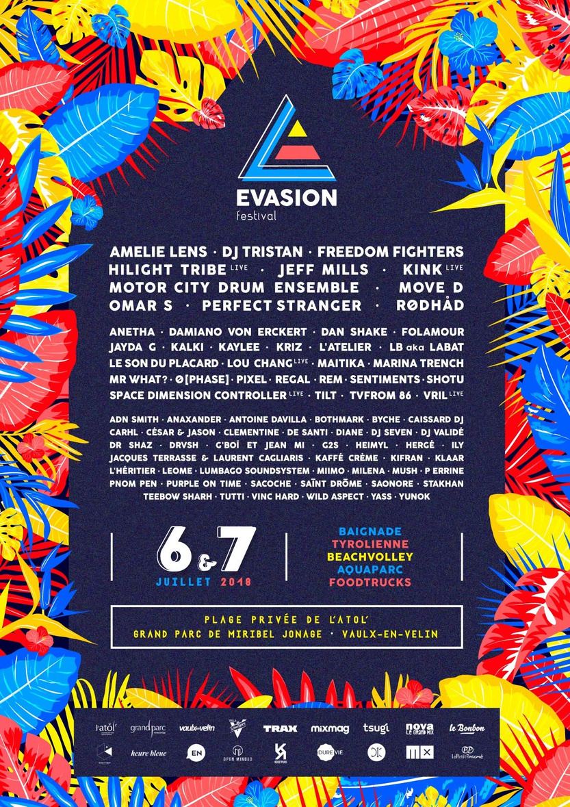 Flyer Évasion Festival 2018, Yunok au line-up aux côtés d'Amelie Lens et Jeff Mills