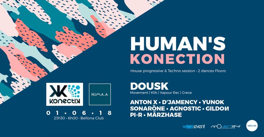 Flyer Human's Konection au Bellona Club, Lyon, 2018